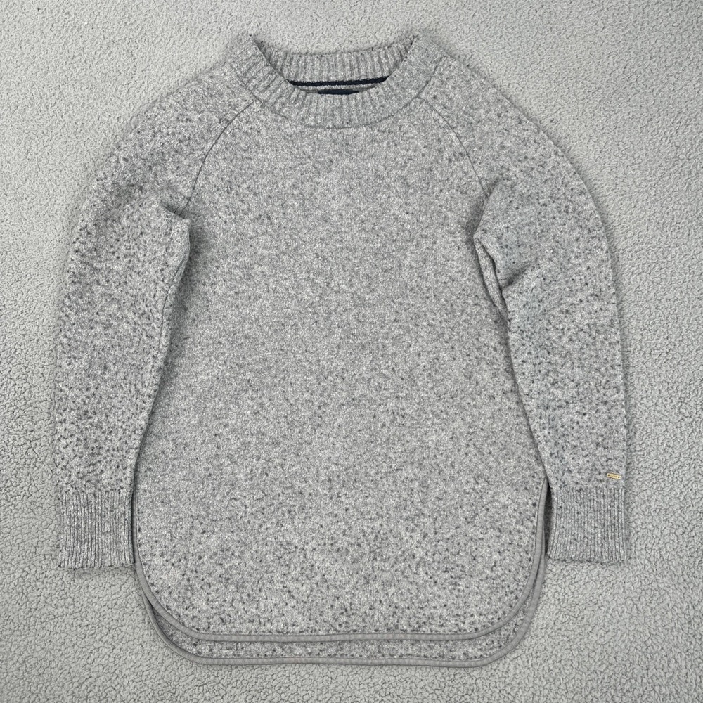Tommy Hilfiger Wool Blend Sweater Men Medium* Grey Gold Sleeve Logo Long Length